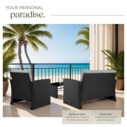 Tectake Garden Furniture Set Jesolo - 2 Armchairs, 1 Sofa,  And Coffee Side Table  - Black/grey - thumbnail 4