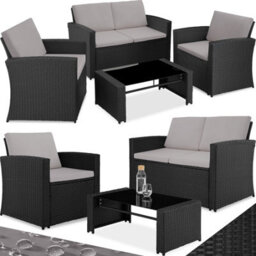 Tectake Garden Furniture Set Jesolo - 2 Armchairs, 1 Sofa,  And Coffee Side Table  - Black/grey - thumbnail 1