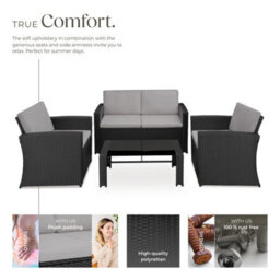 Tectake Garden Furniture Set Jesolo - 2 Armchairs, 1 Sofa,  And Coffee Side Table  - Black/grey - thumbnail 3