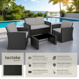 Tectake Garden Furniture Set Jesolo - 2 Armchairs, 1 Sofa,  And Coffee Side Table  - Black/grey - thumbnail 2