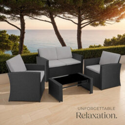 Tectake Garden Furniture Set Jesolo - 2 Armchairs, 1 Sofa,  And Coffee Side Table  - Black/grey - thumbnail 8