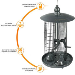 3 In 1 Hanging Garden Bird Feeder Seed Nut Fat Ball Suet Station - thumbnail 5