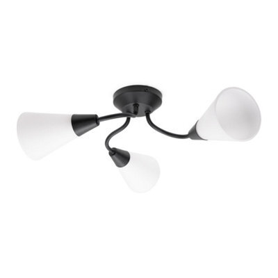 Valuelights Kristina Black 3 Arm Ceiling Light With White Frosted Glass Shades - Led Bulbs Included - image 1
