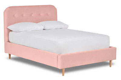 Divan Base Direct Celestia Contemporary Button Backed Fabric Bed Base Only 4Ft6 Double- Verlour Baby Pink - image 1