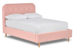 Divan Base Direct Celestia Contemporary Button Backed Fabric Bed Base Only 4Ft6 Double- Verlour Baby Pink - thumbnail 1