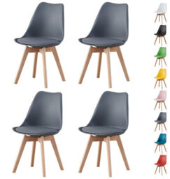 Mof Set Of 4 Grey Dining Chairs Wooden Legs Soft Cushion Pad Stylish Deluxe Retro Lounge Dining Office Eva - thumbnail 1