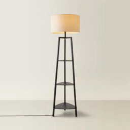 Valuelights Hiru Black 3 Tier Shelf Floor Lamp With Cream Shade - thumbnail 3
