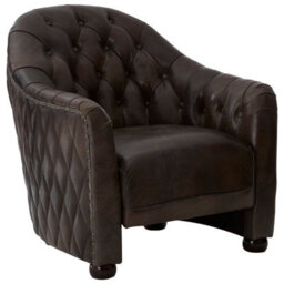 Orsina Grey Leather Classic Armchair,walnut Quilted Back Wooden Chair,chesterfield Button Tufted Armrest Chair - thumbnail 6