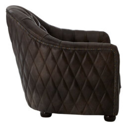 Orsina Grey Leather Classic Armchair,walnut Quilted Back Wooden Chair,chesterfield Button Tufted Armrest Chair - thumbnail 4