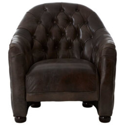 Orsina Grey Leather Classic Armchair,walnut Quilted Back Wooden Chair,chesterfield Button Tufted Armrest Chair - thumbnail 3