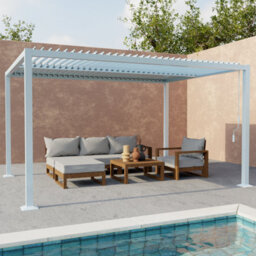 Sweeek - Louvered Pergola Aluminium And Steel 4 X 3M White  - Palace