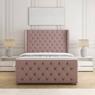 Bsspoke Anna Divan Bed Set Pink Plush Velvet 54Inch Headboard & Footboard & Mattress No Drawers In 3Ft 4Ft 4Ft6 5Ft 6Ft - image 1