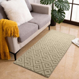 Moonlight Bedding Beige Geometric Rug 60X110Cm, Washable Non-Slip Soft High Low Pile Living Room Carpet - thumbnail 1
