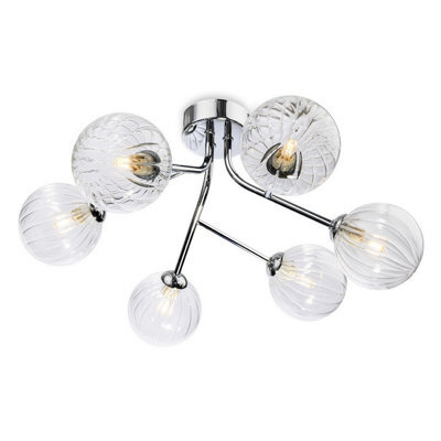 Luminosa Lighting Luminosa Groves Globe 6 Light Flush Ceiling Fitting Chrome With Clear Decorative Glass 6Xg9