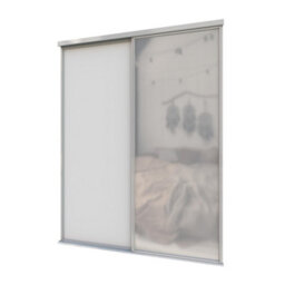A-Class Sliding Doors Set Of 2 Light Grey & Mirror Sliding Wardrobe Door Kit, Silver Frame & Tracks, Opening Height (H) 225-226Cm & Width (W) 149-150Cm - thumbnail 1