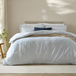 Yard Hebden Striped 100% Cotton Duvet Cover Set, Mineral Blue, King