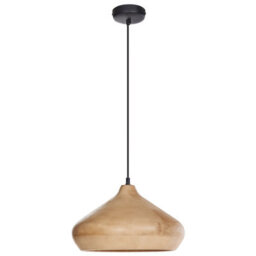 Beliani Mango Wood Pendant Light Brown Round Shade, Curved Round Shade, Adjustable Height, Led Compatible - thumbnail 2