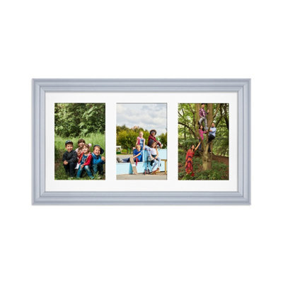 AK Frames 40X20Cm Silver Classic Multi Photo Frame With White Mount - Holds 3 Apertures (3X) 6X4 Photos - image 1