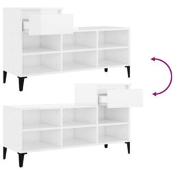 Berkfield Shoe Cabinet High Gloss White 102X36X60 Cm Engineered Wood - thumbnail 9