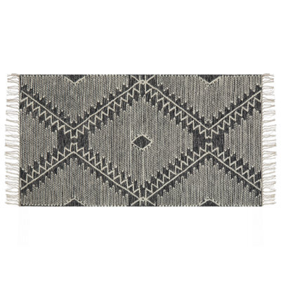 Beliani Oriental Loom Rug Off-White And Black, Handwoven Cotton-Wool, 140 X 200 Cm With Tassels - image 1