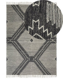 Beliani Oriental Loom Rug Off-White And Black, Handwoven Cotton-Wool, 140 X 200 Cm With Tassels - thumbnail 3