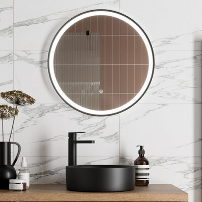 Affine Round Led Mirror Illuminated Touch Bathroom Demister Mains Powered Matt Black - image 1