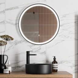 Affine Round Led Mirror Illuminated Touch Bathroom Demister Mains Powered Matt Black - thumbnail 1