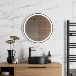 Affine Round Led Mirror Illuminated Touch Bathroom Demister Mains Powered Matt Black - thumbnail 2