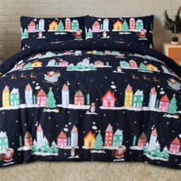 Smart Living Cozy Christmas Santa Town Festive Reversible Duvet Cover With Pillowcase - thumbnail 1