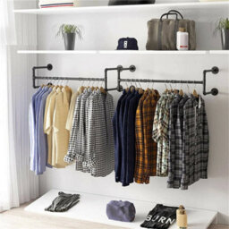 Heavy Duty Wall Mounted Clothes Rail Metal Garment Hanging Wardrobe Storage Rack - thumbnail 6