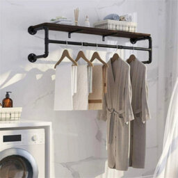 Heavy Duty Wall Mounted Clothes Rail Metal Garment Hanging Wardrobe Storage Rack - thumbnail 1