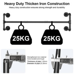 Heavy Duty Wall Mounted Clothes Rail Metal Garment Hanging Wardrobe Storage Rack - thumbnail 3
