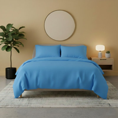 Flannelette Cotton Duvet Cover Set Soft Brushed Warm Bedding Set Blue - image 1