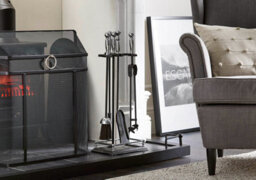 Chrome Black Fireset With Round Handles 5 Piece Companion Set Modern Metal Fireplace Set - Fire61 - thumbnail 3