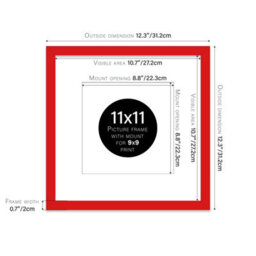 "11X11"" Red Picture Frame - 11X11"" Square Frame With 9X9"" Mount For 11X11""/9X9"" Pictures Luxurious Style Gallery Wall, 1 Pack" - thumbnail 2