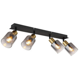Luminosa Lighting Luminosa Hollsy Ceiling Spotlight Bar Matt Black Smoke Glass Shade 4X E14