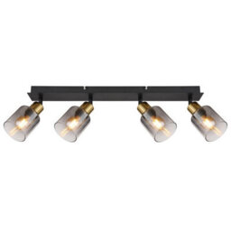 Luminosa Lighting Luminosa Hollsy Ceiling Spotlight Bar Matt Black Smoke Glass Shade 4X E14 - thumbnail 3
