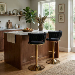 Kokoma Black Upholstered Bar Stool Adjustable Swivel Gas Lift - thumbnail 3