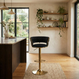 Kokoma Black Upholstered Bar Stool Adjustable Swivel Gas Lift - thumbnail 1