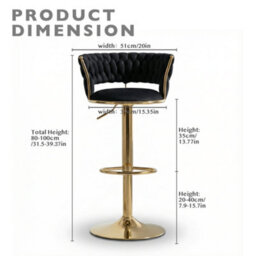 Kokoma Black Upholstered Bar Stool Adjustable Swivel Gas Lift - thumbnail 5