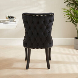 The Furniture Market Boudoir Black Velvet Wing Back Dining Chair Deep Button Back Chrome Stud Detailing Black Satin Legs Sprung Base - thumbnail 4