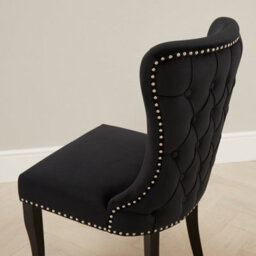 The Furniture Market Boudoir Black Velvet Wing Back Dining Chair Deep Button Back Chrome Stud Detailing Black Satin Legs Sprung Base - thumbnail 5