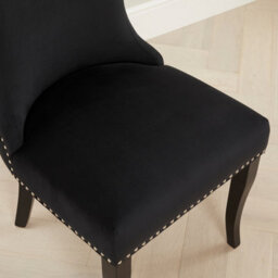 The Furniture Market Boudoir Black Velvet Wing Back Dining Chair Deep Button Back Chrome Stud Detailing Black Satin Legs Sprung Base - thumbnail 6