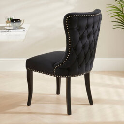 The Furniture Market Boudoir Black Velvet Wing Back Dining Chair Deep Button Back Chrome Stud Detailing Black Satin Legs Sprung Base - thumbnail 2