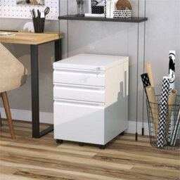 3 Drawer File Cabinet, Lockable Metal Filling Cabinet, White - thumbnail 3