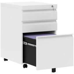 3 Drawer File Cabinet, Lockable Metal Filling Cabinet, White