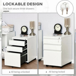 3 Drawer File Cabinet, Lockable Metal Filling Cabinet, White - thumbnail 4