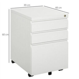 3 Drawer File Cabinet, Lockable Metal Filling Cabinet, White - thumbnail 2