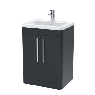 Dezine Nile 600mm 2 Door Satin Anthracite Floor Standing Vanity Unit - image 1