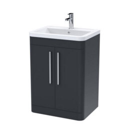 Dezine Nile 600mm 2 Door Satin Anthracite Floor Standing Vanity Unit